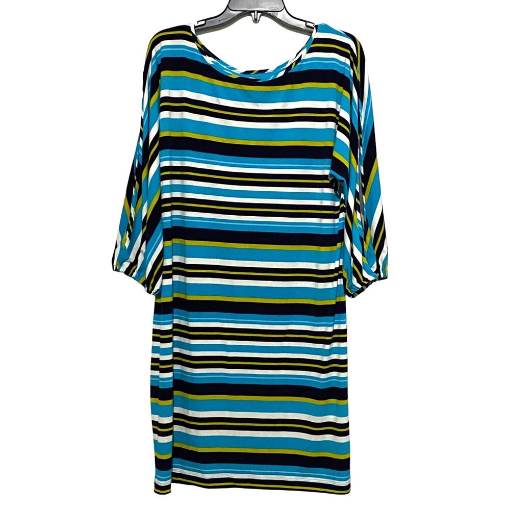 Calvin Klein Cold‎ Shoulder Shift Dress Size 14 Striped Career Coastal Cruise